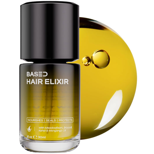 BASED Hair Elixir - Weightless Shine Serum with Heat Protection, Controls Frizz & Flyaways, Nourishes with Meadowfoam & Mongongo Oils, Non-Toxic Formula for All Hair Types (1 Fl Oz, Pack of 1)